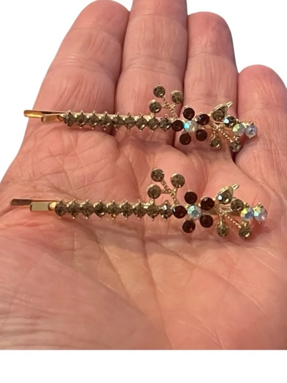 Gold Floral Crystal Bobby Pins - Rhinestone Hair Clips FINAL PRICE DROP